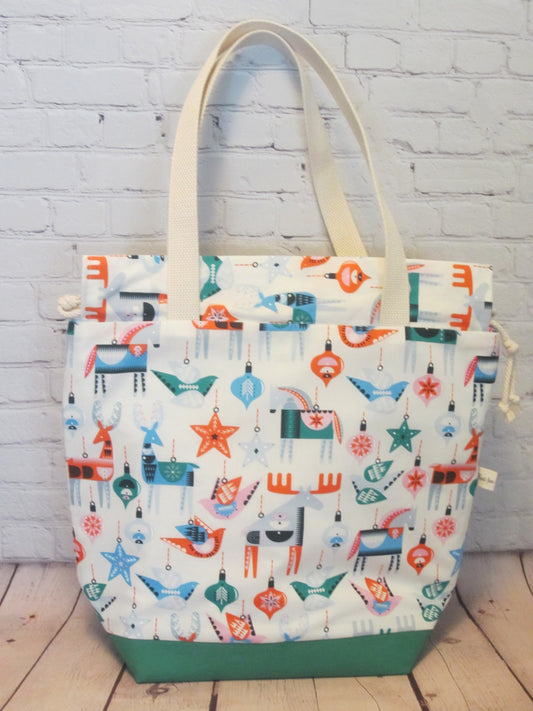 Retro Christmas Ornament Large Knitting Tote Bag