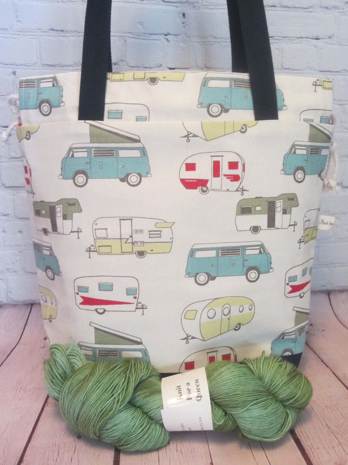 Happy Camper Large Knitting Tote Bag