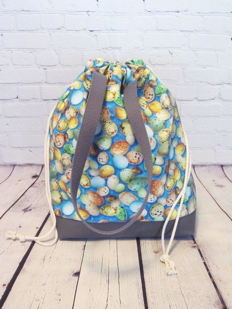 Large Knitting or Crocheting Drawstring Project Bag. An Assortment of Eggs Tote Bag.