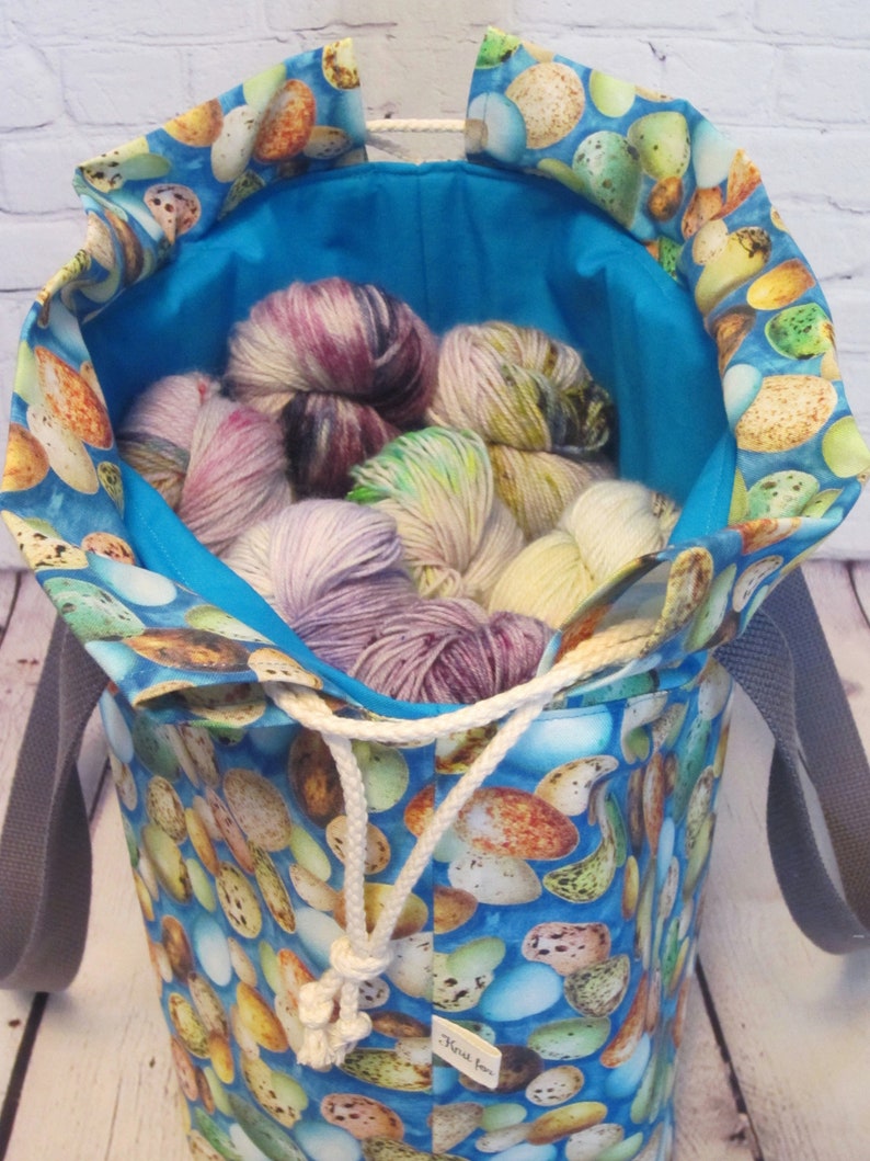 Large Knitting or Crocheting Drawstring Project Bag. An Assortment of Eggs Tote Bag.