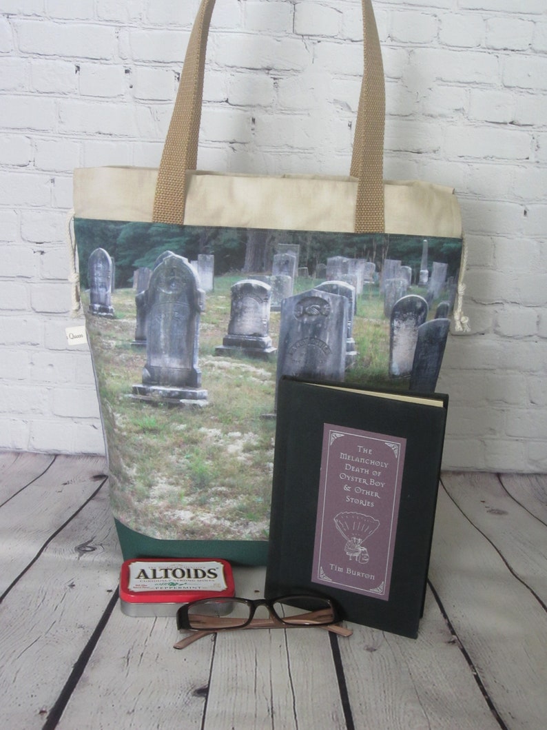 Cemetery Tote Bag with Pockets. Large Knitting or Crocheting Project Bag.