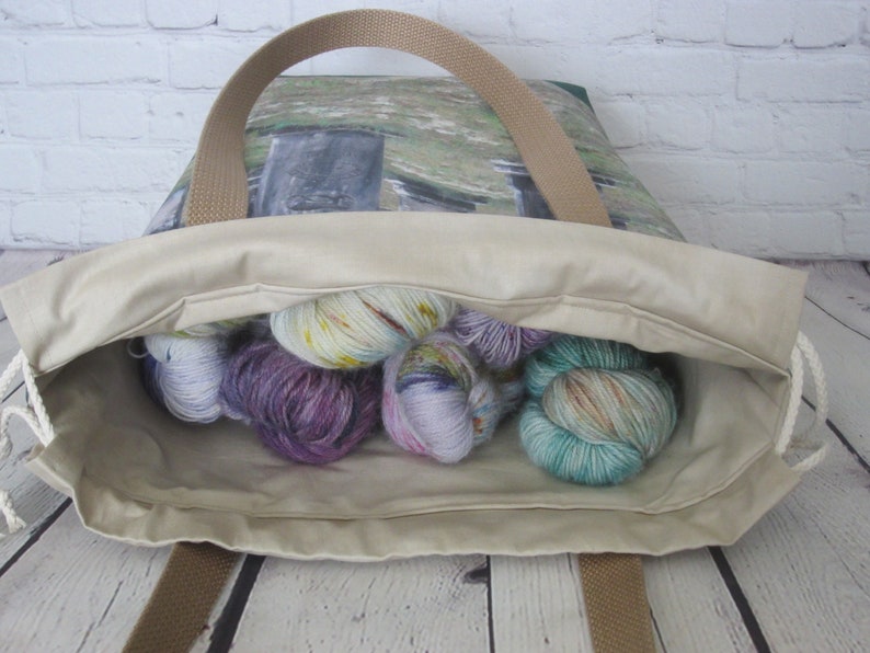 Cemetery Tote Bag with Pockets. Large Knitting or Crocheting Project Bag.